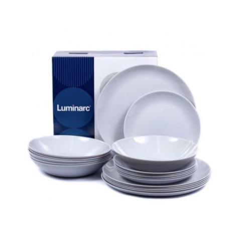 18 Piece Luminarc Plates,Side Plates And Bowls Dinner Set-Grey. Medium Each