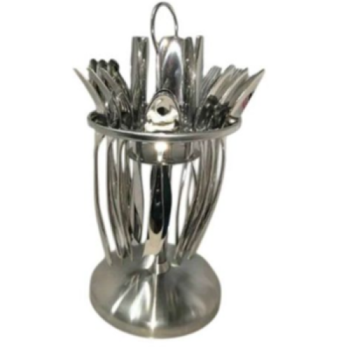 24 Piece Plain Dinner Cutlery (Forks,Spoons& Knieves) With A Stand - Silver Medium Each