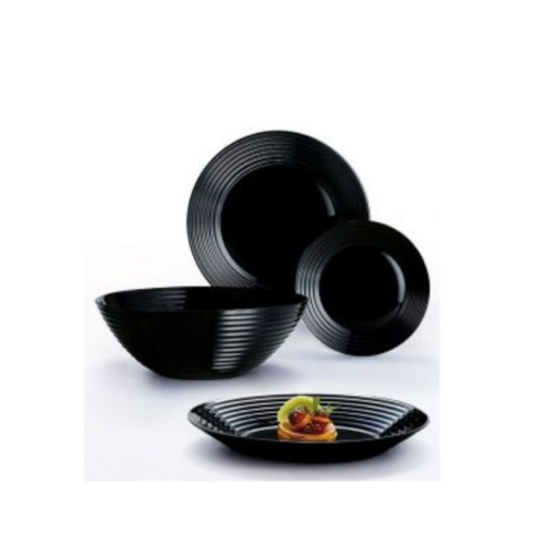 19 Piece Luminarc Plates,Side Plates And Bowls Dinner Set Light Black. Medium Each