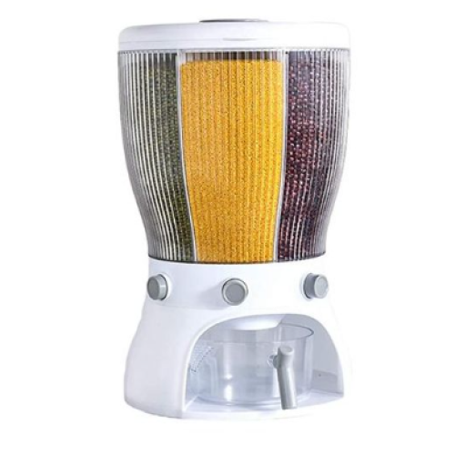 4 Grid Rotating Cereal Food Rice Bucket Storage Dispenser Box Organizer -White Medium Each