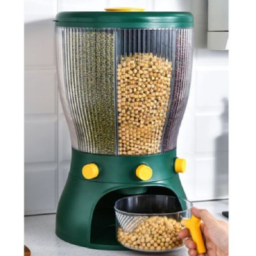 4 Grid Rotating Cereal Food Rice Bucket Storage Dispenser Box Organizer-Green. Medium Each