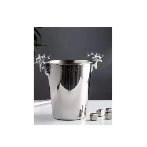 5L Champagne Wine Ice Bucket Stainless Steel With Deer Head Handles Silver. Medium Each