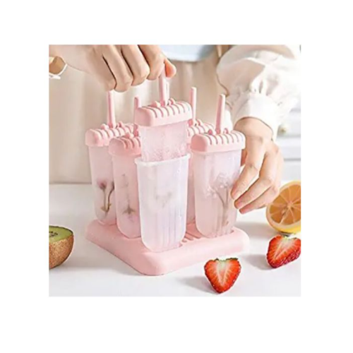 6 Ice Pop Makers, Popsicle Frozen Candy Lolly Ice Cream Moulds Tray- Pink. Medium Each