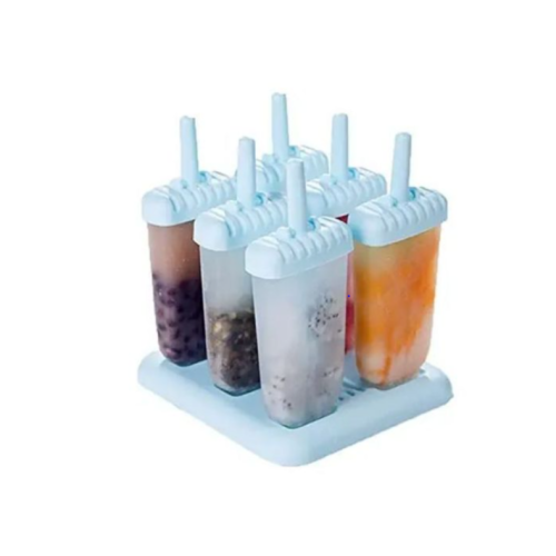 6 Ice Pop Makers, Popsicle Frozen Candy Lolly Ice Cream Moulds Tray- Blue. Medium Each