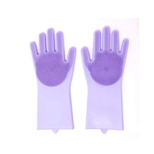 1 Pair Of Bathroom And Kitchen Silicone Cleaning Hand Gloves -Purple. Medium Each
