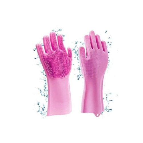 1 Pair Of Bathroom And Kitchen Silicone Cleaning Hand Gloves -Pink. Medium Each