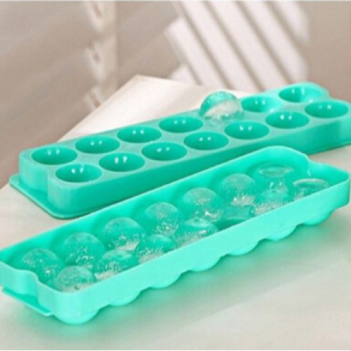 2 Piece, 14 Grid Round Ice Cube Tray Mould Ice Ball Maker-Green. Medium Each