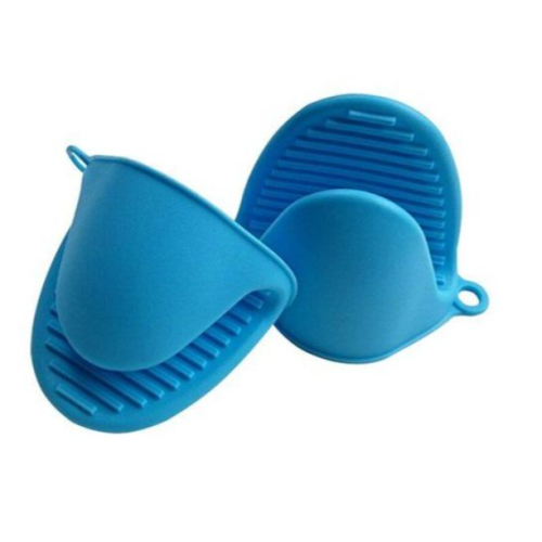 2 Piece Silicone Oven Mitts, Pot Cooking Finger Heat Resistant Gloves-Blue. Medium Each