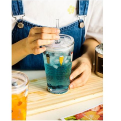 450ML Reusable Smoothie Cup, Glass Shake Tumbler With Plastic Lid- Colorless. Medium EACH