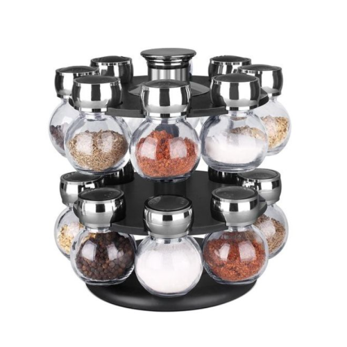 16pc Revolving Jar Kitchen Herbs & Spice Rack Countertop Storage Organizer-Clear. Medium Each