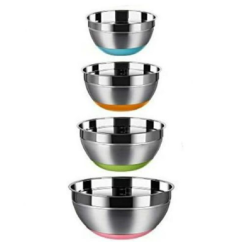 4pc Kitchen Steel Mixing Bowls For Baking Cooking Salad Fruits- Multi-Colours. Medium Each