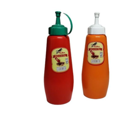 2 Pcs Plastic Squeeze Dispenser Vinegar Oil Tomato Sauce Bottles - Multi-colour. Medium Each