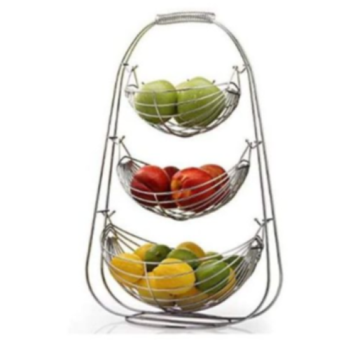 3 Tier Stainless steel Fruit Bowl Storage Basket Holder Organizer Rack, Silver. Medium Each
