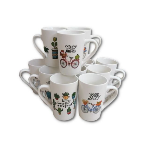 12 Pieces Multi-print Of Coffee Tea Cups Mugs- White. Medium Each