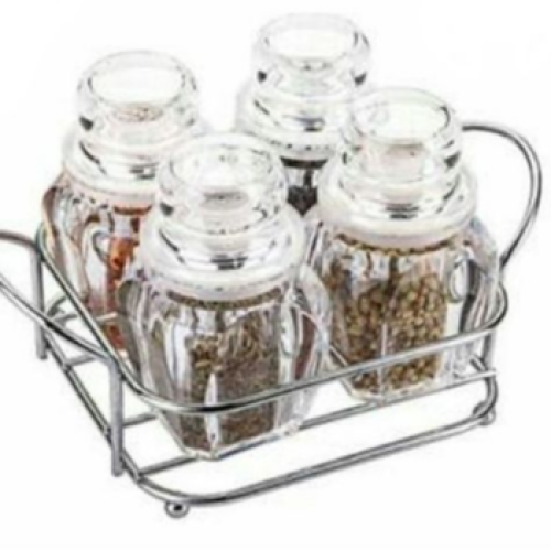 4 Piece Spice, Salt, pepper Shaker Rack Organizer - Clear. Medium Each