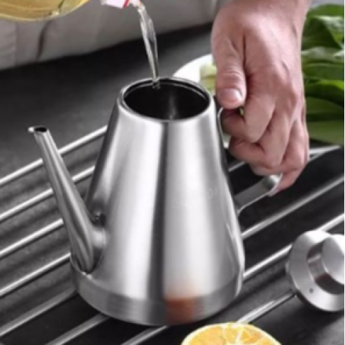 24Oz Oil Dispenser Storage Container Can, Vinegar Jar Pot Pourer Bottle- Silver. Medium Each