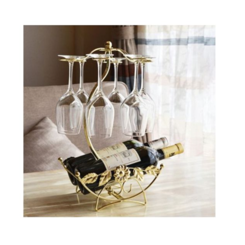 2 Bottle & 6 Wine glass rack Storage Organizer Holder Gold. Medium Each