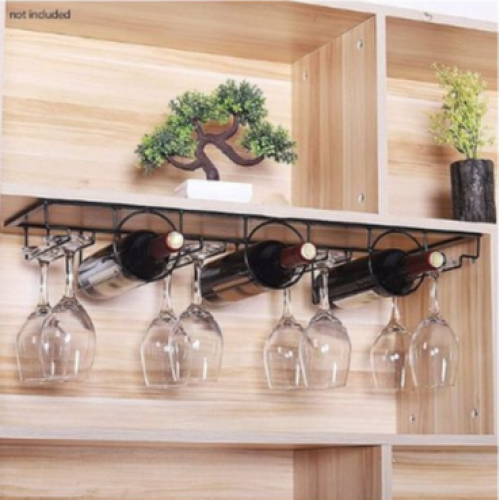3 Bottle Wall Mounted Wine Bottle & Glass Rack, Black. Medium Each