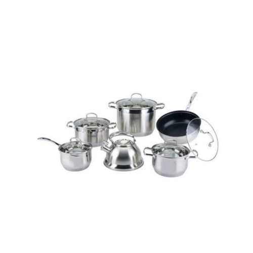 12 Piece Stainless Steel Kettle And Pots Saucepans Cookware-Silver. Medium Each
