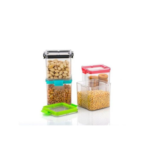 1300ml 4-Piece Plastic Transparent Plain Storage Box Tins Containers -Multi-colour. Medium Each
