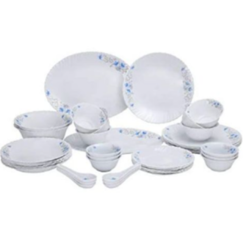 40 pcs Opal Glassware Spoons Plates Bowls Dinner Set- White Medium Each