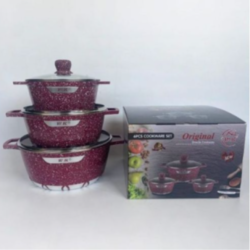 3 Pieces Of Non-stick Serving/Saucepans/Cookware- Maroon. Medium Each