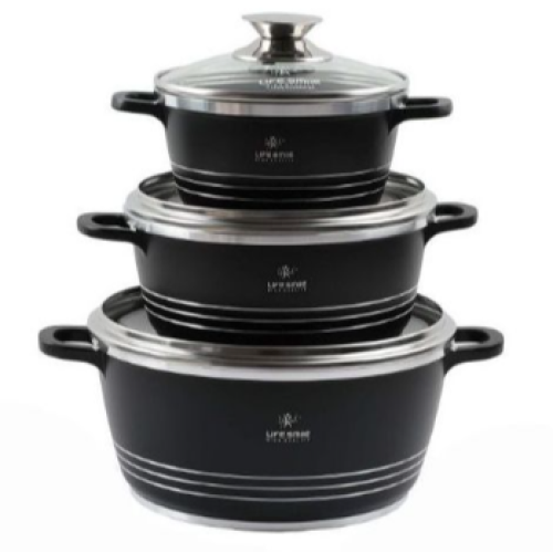 3 Pieces Of Non-stick Serving/Saucepans/Cookware- 24x28x32CM -Black. Medium Each