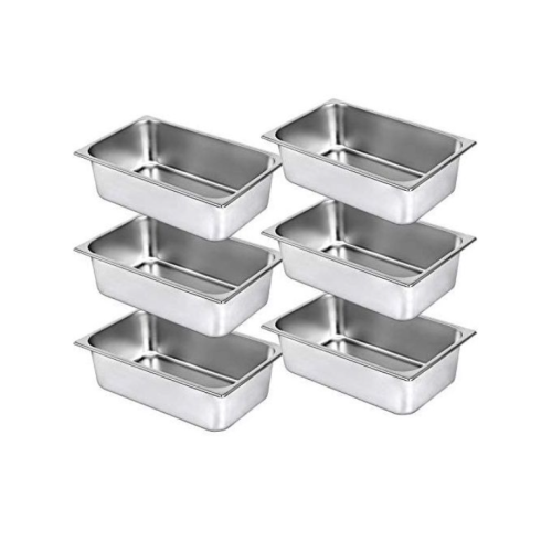 6 Pack Stainless Steel chafing Water Steam Table Buffet Food Pans- Silver Medium Each