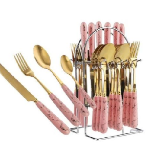 24pcs Gold Cutlery (Forks,Spoons& Knieves) With Stand- Multi-colours Medium Each