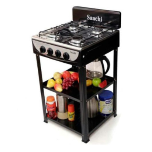 4 Burner Gas Stove Cooker With 2 Shelves Stands, Black. Medium Each