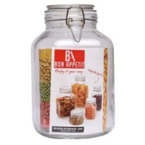 3Litre Glass Clip Jar, Cereal Food Cookie Storage Tin, Colourless Medium Each