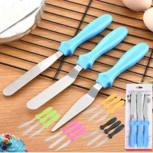 3-in-1 Multi-Function Cake Icing Spatula Knife Set, 3-Pieces- Blue. Medium Each