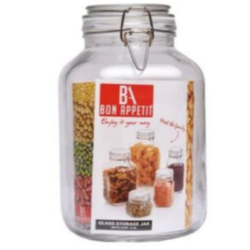 2Litre Glass Clip Jar, Cereal Food Cookie Storage Tin, Colourless Medium Each