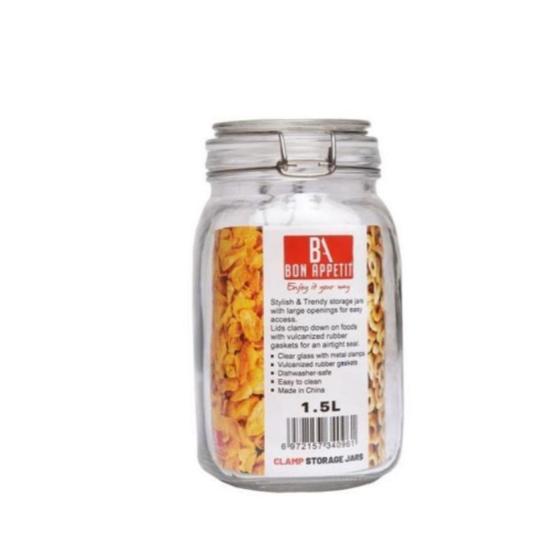 1Litre Glass Clip Jar, Cereal Food Cookie Storage Tin Colourless Medium Each