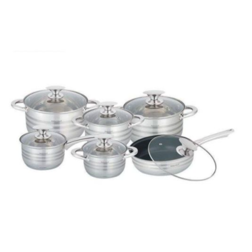 12 Pc Stainless Steel Cookware Pots And Frying pan Saucepans, Silver. Mediums Each