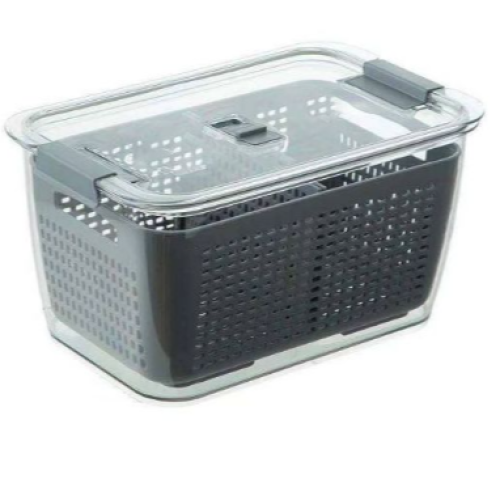 2.72L Refrigerator Organizer Bin Storage Container For Fruits Vegetables, Grey. Medium Each