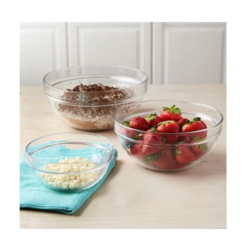3 Piece Oven Mixing Bowl Glass Set, 1.0L/2.0L,/3L Colourless Medium Each