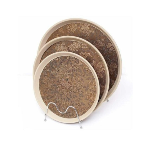 3 PCS Of Round Rubber Non-slip Serving Trays Platters- Multi-colours. Medium Each