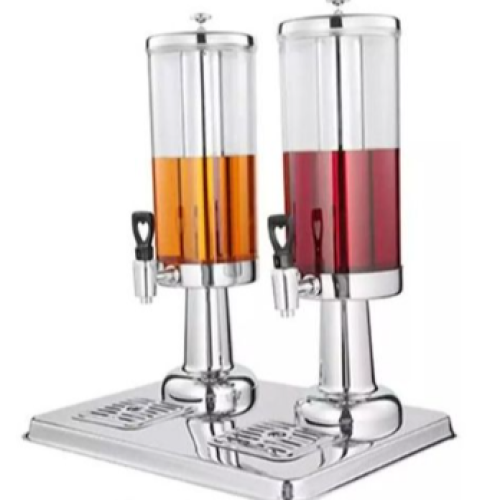 3L Twin Jar Juice Beverage Dispenser With Tap And Ice Tube, Silver . Medium Each