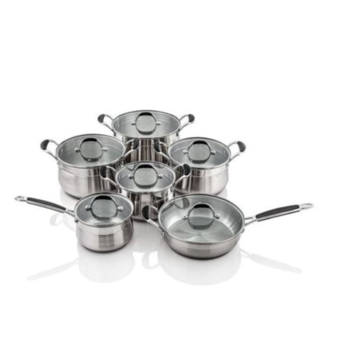 12 Pieces Stainless Steel Saucepans Cookware Pots Pans- Silver Medium EACH