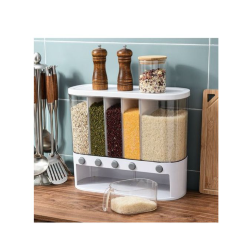 5-Grid Wall Mounted Storage Container 12L Food Dispenser Rice Bucket Clear. Medium EACH