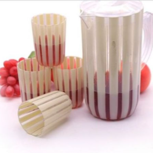 4 Piece Plastic Juice Tumbler Cups And 1Piece Jug Water Set- Cream. Medium Each