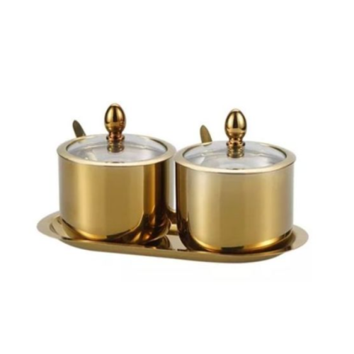 2 Pc Seasoning Containers Spice Jar Rack Condiment Salt Pepper Sugar Storage Organizers With Serving Spoons Gold. Medium Each