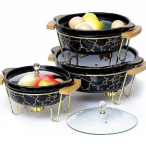 3pcs Ceramic Food Warmer Chafing Dish Casseroles For Food Service- Multi-colour Medium Each