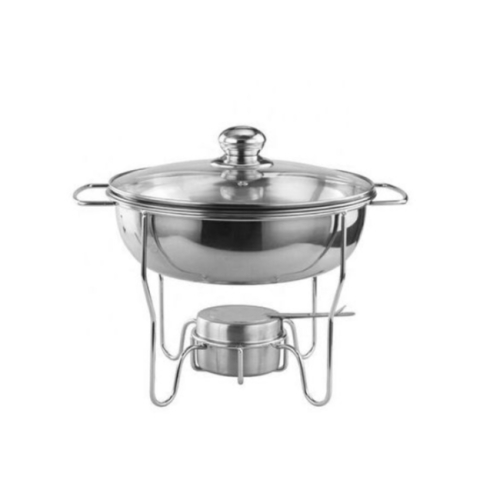 4L Stainless Steel Small Round Chafing Dish Food Warmer Hot Pot Outdoor Camping Alcohol Stove- Silver. Medium Each