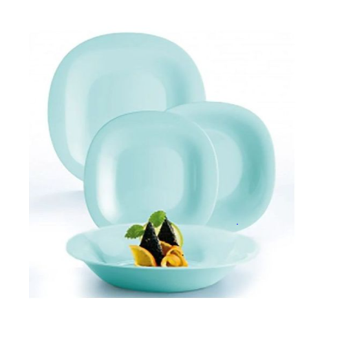 18 Piece Luminarc Plates, Side Plates And Bowls Dinner Set- Green. Medium Each