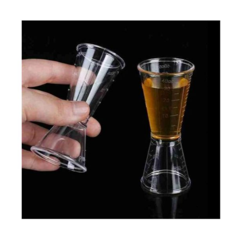 2 Pc 40cc Double Acrylic Jigger Cocktail Shot Glasses Spirit Measuring Cup - Clear. Medium Each