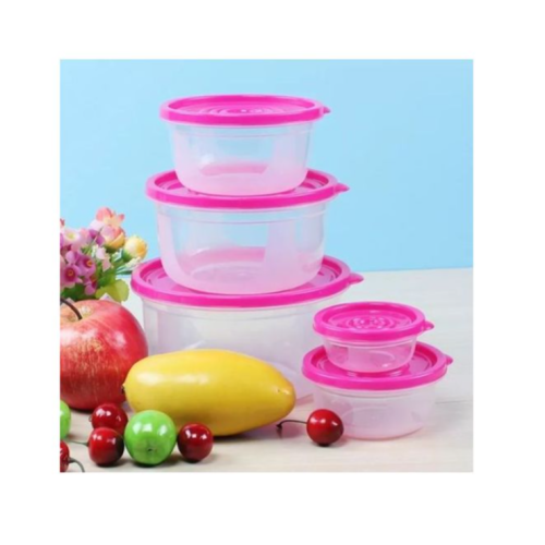 5 Pc Round Airtight Food Storage Containers Tins With Lids, Multi-Colours. Medium Each