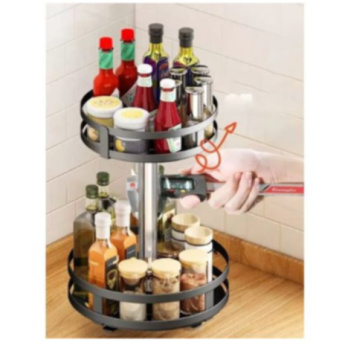 2 Tier 360° Rotatating Kitchen Trolley Shelf Spice Storage Rack Organizer Stand- Black Medium Each