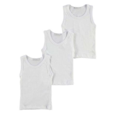 3pc Kids Pure Cotton Vests - White SMALL Each